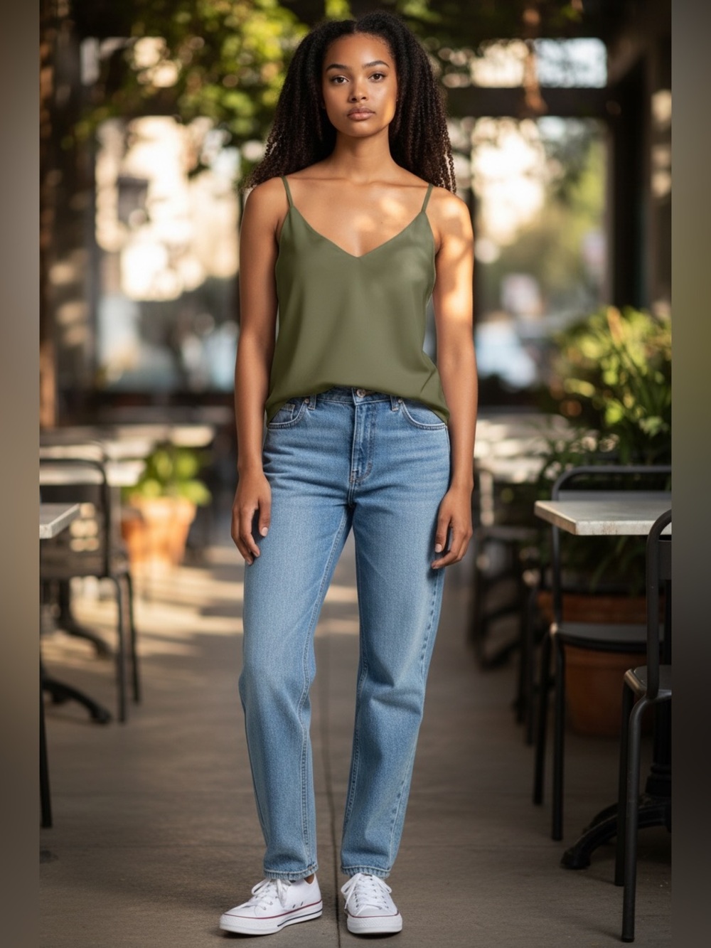 Stella Luce Olive Green V-Neck Spaghetti Strap Camisole XS
